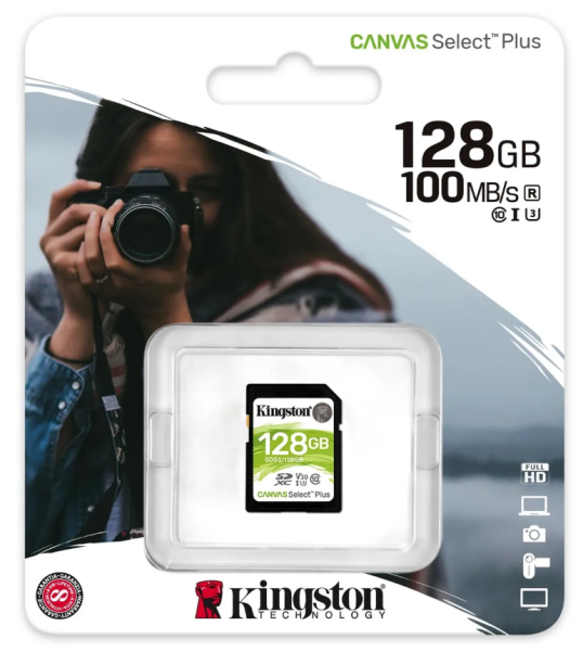 Карта памяти SDXC 128Gb Kingston Canvas Select Plus 100R class10 UHS-I U3 V30 (SDS2/128GB) фото