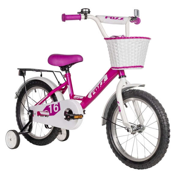 (м) Велосипед детский FOXX 16"164SIMPLE.PN5  розовый, сталь, тормоз нож, крылья, багажник, полная за фото