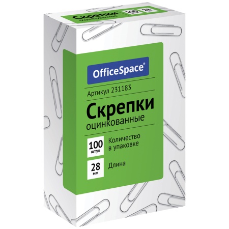 Скрепки 28мм, OfficeSpace, 100шт.,оцинкованные, карт. упак. CZ28_34070 фото