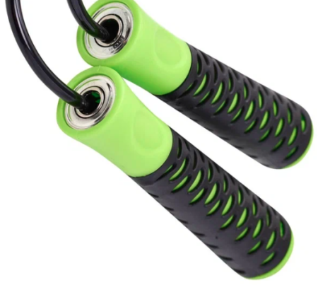 Скакалка BASEFIT RP-103 PVC, 3,05 м, с нескользящей ручкой, черный/зеленый фото