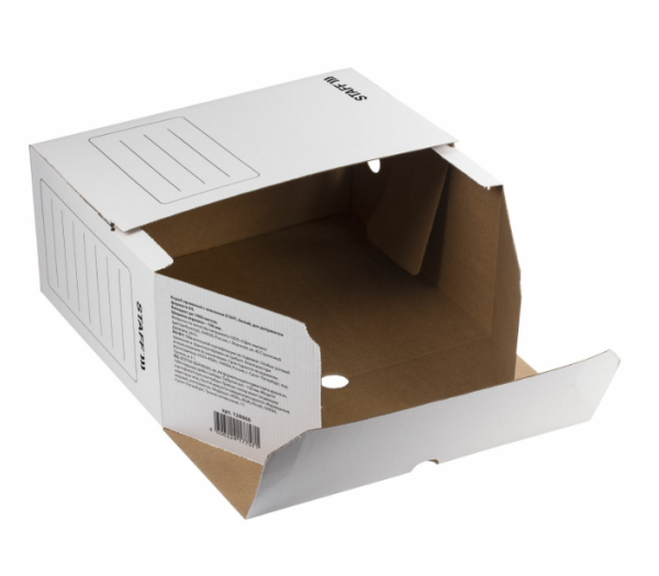 Короб архивный с клапаном А4 (260х325мм), 150мм, до 1400л, микрогофрокартон, БЕЛЫЙ, STAFF, 128866 фото