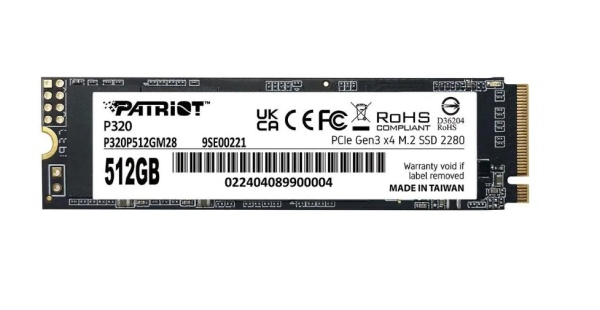 Накопитель SSD 512Gb M.2 2280 Patriot P320 3000/2200 NVMe PCIEx4 (P320P512GM28) фото