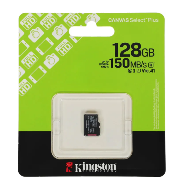 Карта памяти MicroSD 128GB Kingston Class 10 Canvas Select Plus A1 U1 V10 (150 Mb/s) (SDCS3/128GBSP) фото