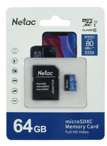 Карта памяти MicroSD 64GB Netac Class 10 (NT02P500STN-064G-R) фото