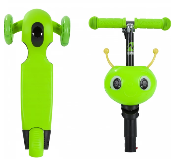 Самокат-кикборд NOVATRACK 120S.DISCOKIDS.GN9 Saddle для детей, трансформер, свет.колеса PU 120*90мм, фото