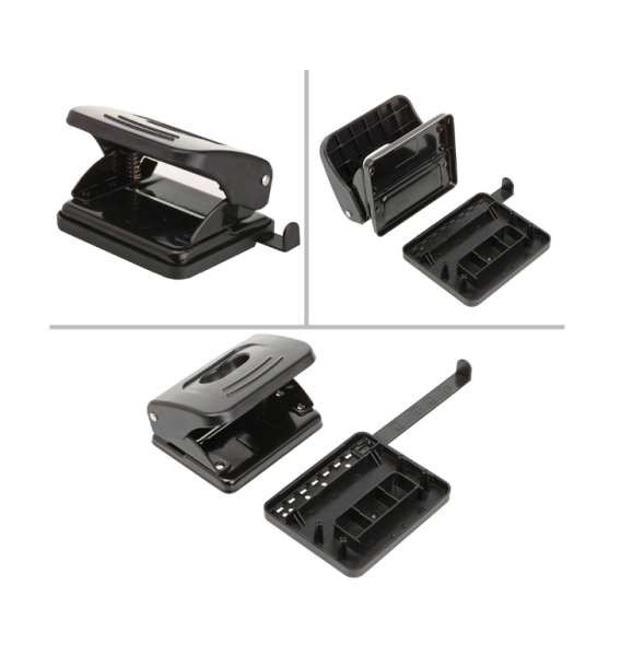 Дырокол OfficeSpace 20л., пластиковый, черный, с линейкой фото