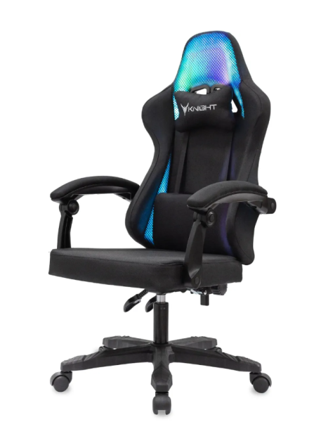 Кресло игровое Knight Wolf RGB черный с подголов. крестов. пластик пластик черный KNIGHT WOLF RGB B фото