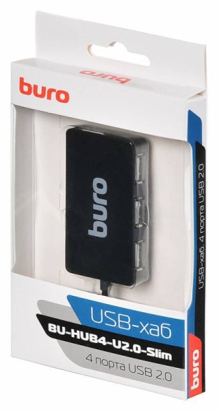 Хаб USB 2.0 Buro BU-HUB4-U2.0-Slim 4порт. черный фото