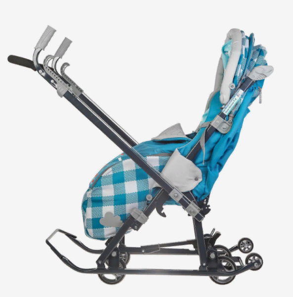 Санки-коляска Ника детям НД7-4/4 с колесом Принт: капри в клетку фото