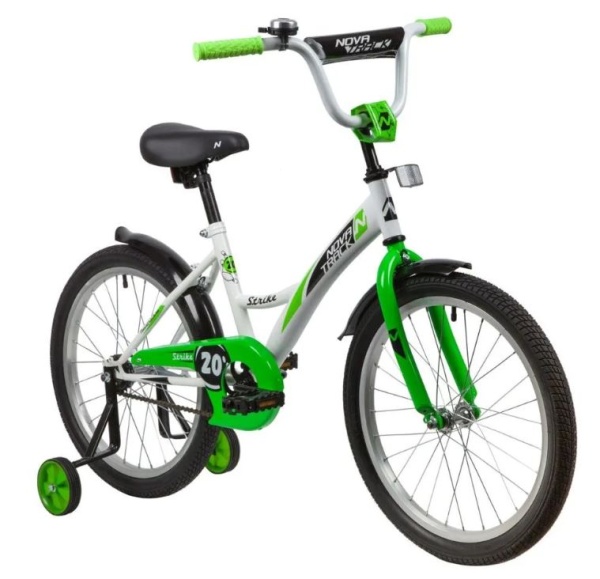 (м) Велосипед детский NOVATRACK 20"203STRIKE.WTG20 белый-зелёный, тормоз нож, крылья корот, защита А фото