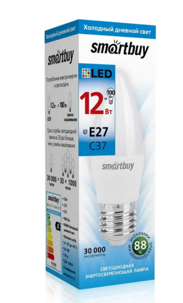 Светодиодная лампа SMARTBUY (SBL-C37-12-60K-E27) 12W/6000/E27 фото