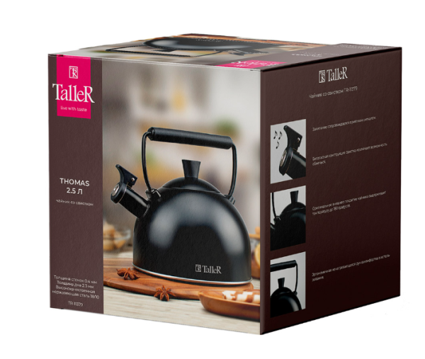 Чайник со свистком TALLER TR-11379 2,5л, черный купить ЦИТ Чайник со свистком TALLER TR-11379 2,5л, черный фото
