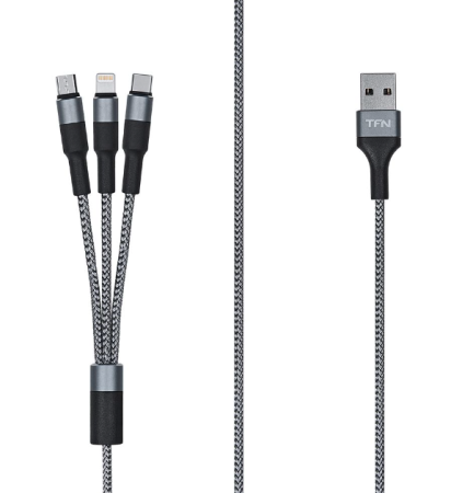Кабель USB - Type-C/Lightning/microUSB TFN 3в1 1.2м графитовый (TFN-CFZ3IN1GR) фото