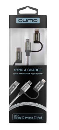 Кабель USB - Lightning + Type C+ Micro USB  Qumo 1м MFI (22036) фото