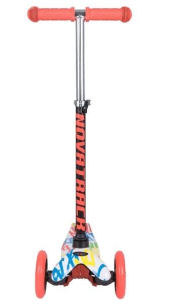 Самокат-кикборд NOVATRACK 120H.DISCOKIDS.WMC8 max 25кг, неоновый цветной дизайн, белый фото