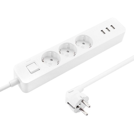 Удлинитель с заземлением XIAOMI MI POWER STRIP 1,4 м (3-OUTLET, 3 USB) (XMCXB04QM) белый фото