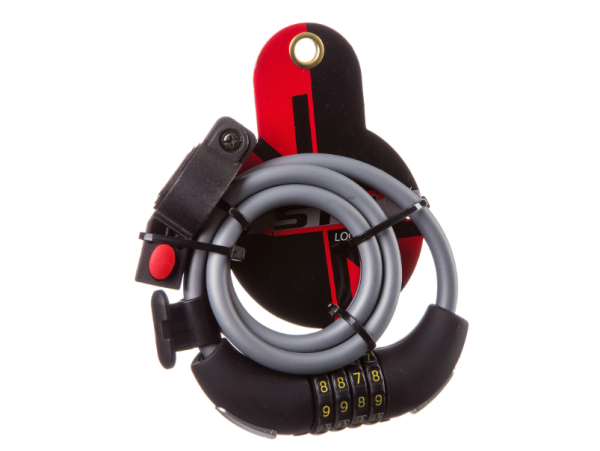 Замок-трос STG TY557-1, трос спиральный, кодовый, диам.10х100см черн.с светоотр. Полосой. Х87804 фото