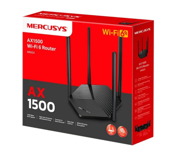 Wi-Fi роутер Mercusys MR60X AX1500 10/100/1000BASE-TX черный купить ЦИТ Wi-Fi роутер Mercusys MR60X AX1500 10/100/1000BASE-TX черный фото