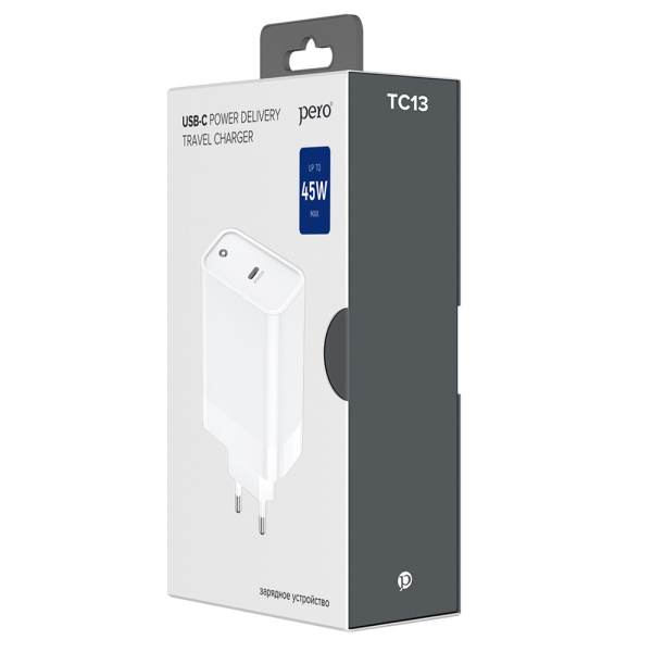 Сетевое зарядное устройство PERO TC13 USB-C PD 45W белый ТС13W фото
