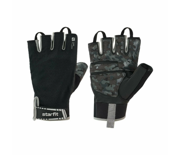 Перчатки для фитнеса STARFIT WG-203, черный/серый (S) фото