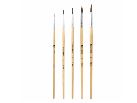 Кисти BRAUBERG, НАБОР 5шт., (из ворса пони кругл. № 1,2,3,4,5), блистер, 200222 фото