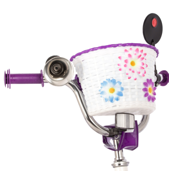 (м) Велосипед детский NOVATRACK 16"167BUTTERFLY.WVL23 белый-фиолетовый, тормоз ножной, крылья и бага фото