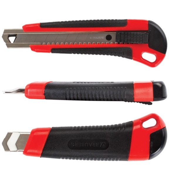 Нож канцелярский 18 мм BRAUBERG "Universal", 3 лезвия в комплекте, автофиксатор, 230919 фото