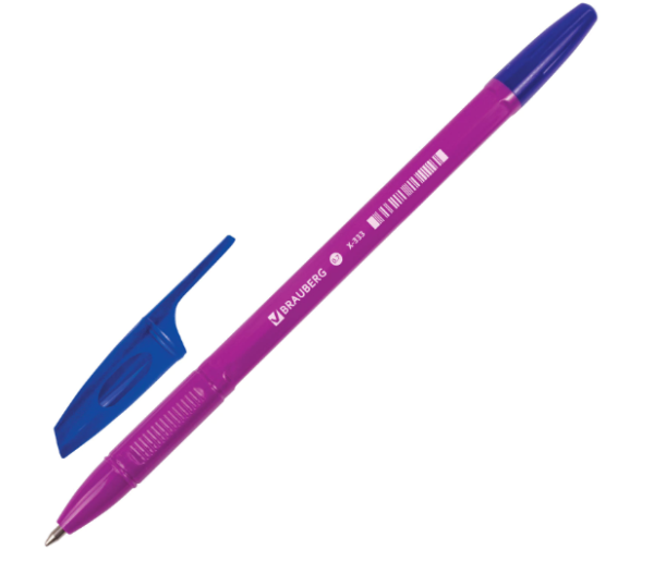 Ручка шариковая BRAUBERG X-333 NEON SOLID, СИНЯЯ, корпус ассорти, узел 0,7мм, линия 0,35мм, 142831 фото