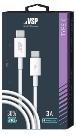 Кабель Type-C - TYPE-C BORASCO 1м 3а белый (38526) фото