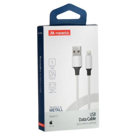 Кабель USB - Lightning "Maverick" C1 1,2м текстиль/металл серый фото