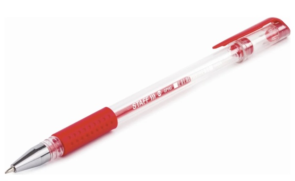 Ручка гелевая с грипом STAFF EVERYDAY GP-193, КРАСНАЯ, корпус проз., узел0,5мм, линия 0,35мм, 141824 фото
