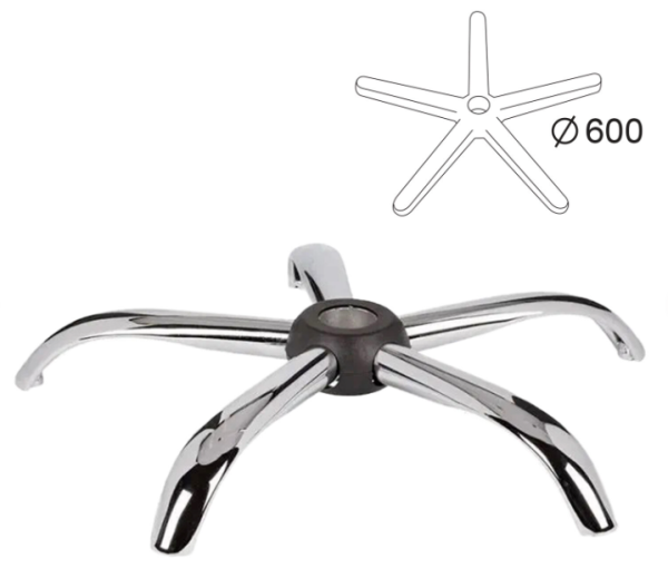 Пятилучие для кресла, нагрузка до 120 кг., диаметр 600мм., металлическое, хром, 533051 фото