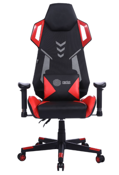 Кресло игровое Cactus CS-CHR-090BLR черный/красный эко.кожа/сетка крестов. нейлон  фото