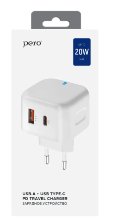 Сетевое зарядное устройство PERO TC10 USB-C 20W + USB-A Fast Charge белый ТС10WHPD фото