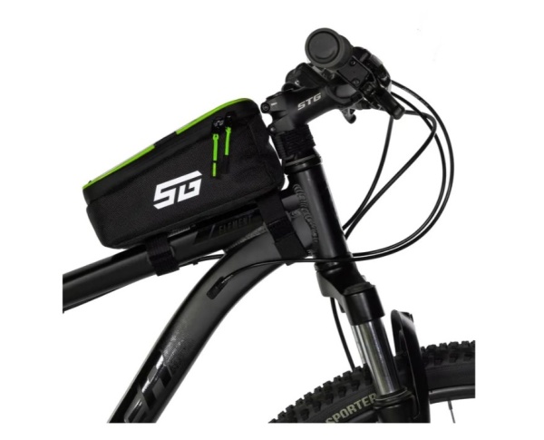 Велосумка на раму с отделением для телефона STG, модель FB-016, размер 20х11х9 см, черный/салатовый фото