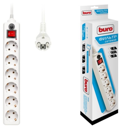 Сетевой фильтр Buro 600SH-5-W 5м (6 розеток) белый фото