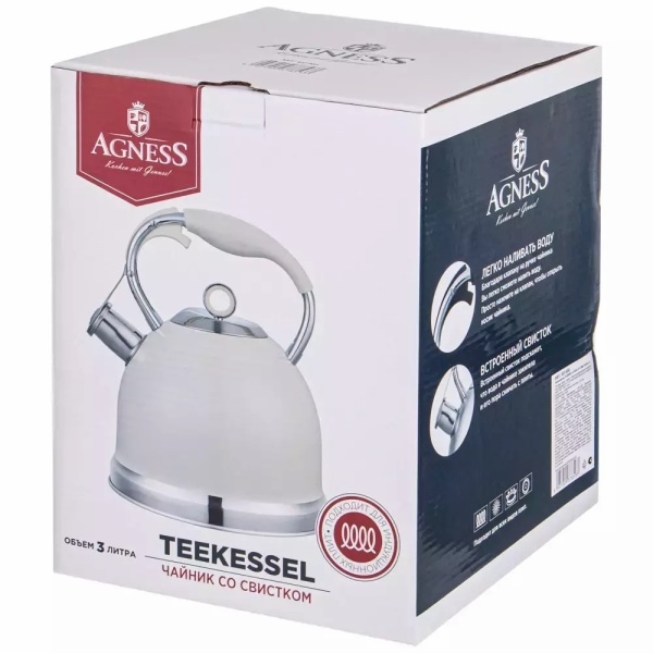 Чайник со свистком AGNESS 937-853 3л, молочный купить ЦИТ Чайник со свистком AGNESS 937-853 3л, молочный фото
