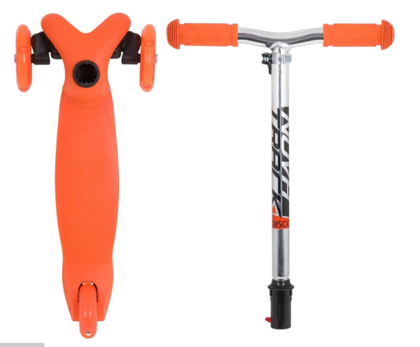 Самокат-кикборд NOVATRACK 120H.DISCOKIDS.OR20 детский, свет.колеса PU пер.120*24  задн.76*24мм, эрго фото