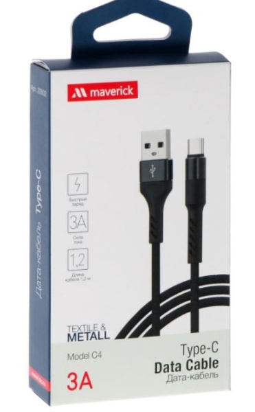 Кабель USB - Type-C "Maverick" C4 1,2м текстиль/металл серый купить ЦИТ Кабель USB - Type-C "Maverick" C4 1,2м текстиль/металл серый фото