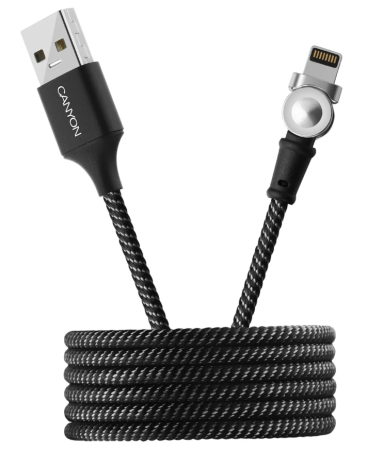 Кабель USB - Lightning CANYON 1м CNS магнитный черный (MFI) (IP1CNSCFI8B) фото