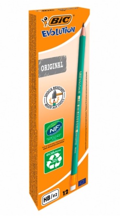 Карандаш чернографитный BIC, 1 шт., "Evolution", HB, с резинкой, пластиковый, корпус зеленый, заточе фото