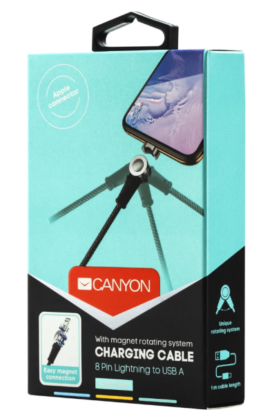 Кабель USB - Lightning CANYON 1м CNS магнитный черный (MFI) (IP1CNSCFI8B) фото