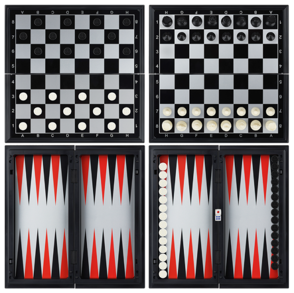 Набор игр ТРИ СОВЫ 3в1 "Нарды, шашки, шахматы", пластиковые магнитные фигуры с доской 24*24см фото