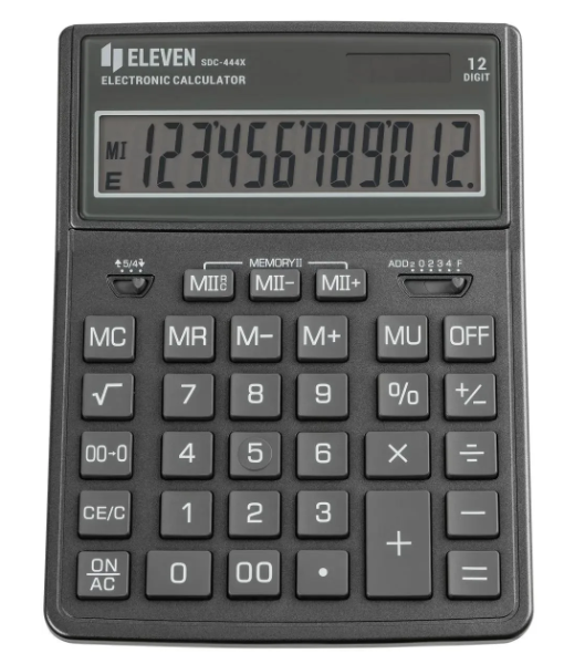 Калькулятор настольный Eleven SDC-444X-GR, 12 разрядов, двойное питание, 155*204*33мм, cерый фото