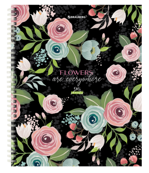 Тетрадь А5 96л. BRAUBERG гребень, клетка, твёрдая обложка, Flowers (микс в спайке), 404444 фото