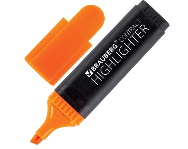 Текстовыделитель BRAUBERG "Contract", ОРАНЖЕВЫЙ, линия 1-5 мм, 150393 фото