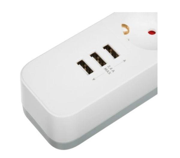 Сетевой фильтр Гарнизон 2.0 Мультипорт EPS-4-U3-W-2, 4 р, 10А, 3xUSB, 2м, ур.защиты 2+, белый фото