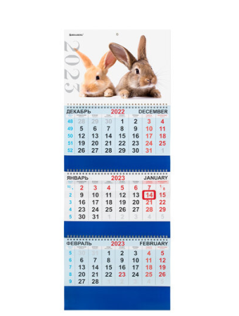 Календарь квартальный на 2023г, 3 блока 3 гребня с бегунком, мел.бум, BUNNIES, BRAUBERG,114255 фото