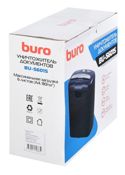 Шредер Buro Home BU-S601S (секр.Р-1)/ленты/6лист./10лтр./пл.карты фото