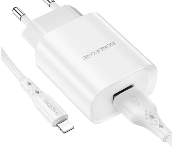 Зарядное устройство Borofone BN1 белый + кабель lightning  (6931474741103) фото
